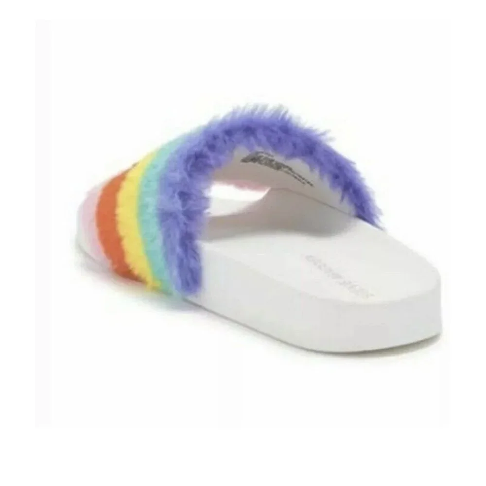 Steve Madden Rainbow Girls Kids Faux Fur Slippers Sandals Slides Size 4 New